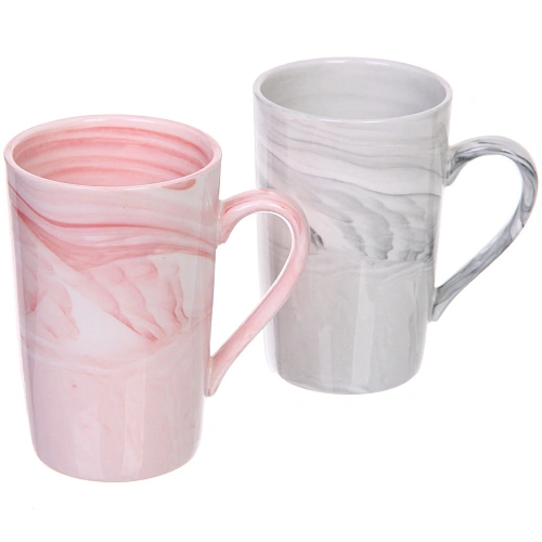 Кружка керамическая 400мл в наборе 2шт "Мрамор", высокая