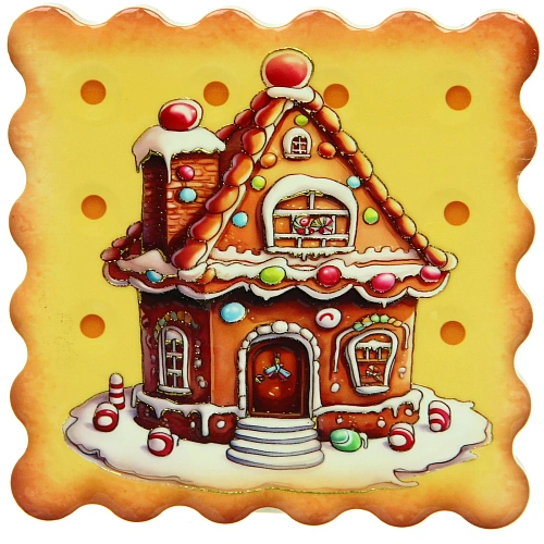 Подставка под кружку керамическая 10,5*10,5см "Печенька" пряничный домик ассорти