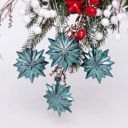 Ёлочные игрушки "Таинственное очарование" Звезда остроконечная 6 см (набор 4 шт), темный нефрит