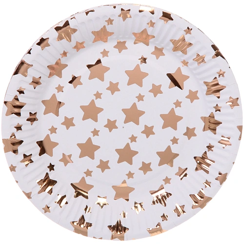 Тарелка бумажная 18 см в наборе 10 шт "Звездное синяие", розовое золото