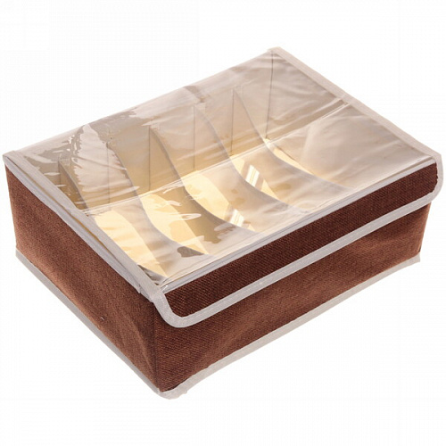 Кофр - органайзер для хранения вещей с прозрачной крышкой "УЮТДОМА", цвет махагон коричневый, 6 отделений, 32*23*12см