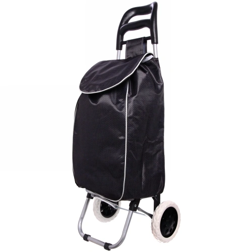 Тележка хозяйственная с сумкой (95*33*30см, колеса 16см, до 30 кг.) горошек, черная