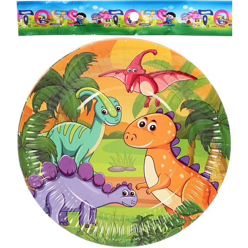 Тарелка бумажная 18 см в наборе 10 шт Славные динозаврики_3