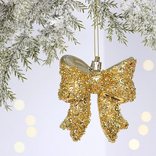 Ёлочная игрушка "Бант" 8.5*3*9.2 см, Шампань