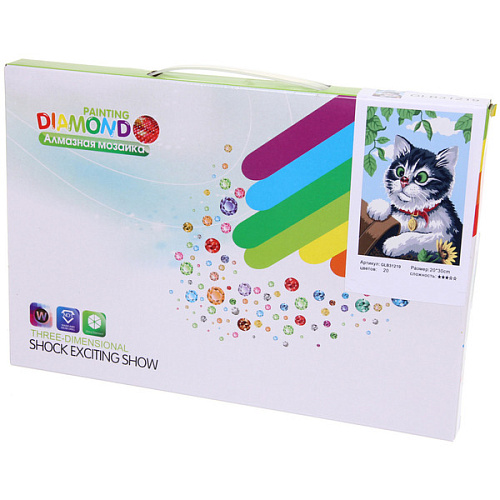 Алмазная мозаика на подрамнике с полным заполнением МИР ЯРКИХ КРАСОК, пушистик Мяуч, 2030 см_3