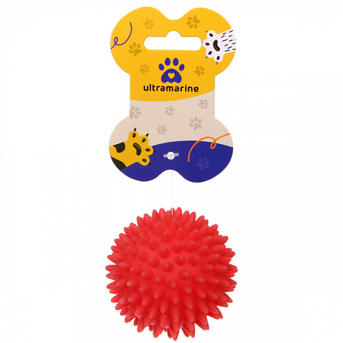 Игрушка - мячик для собак средних и мелких пород "ЗУБОЧИСТКА", цвет красный, d-7см (лейбл)