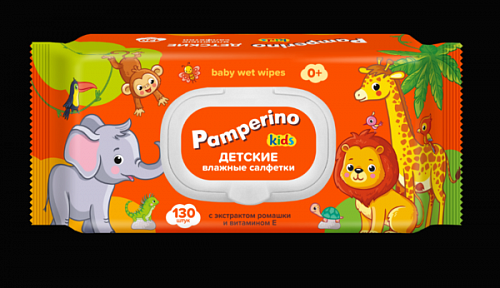 Салфетки влажные PAMPERINO Kids детские с ромашкой и витамином Е с клап. 130шт