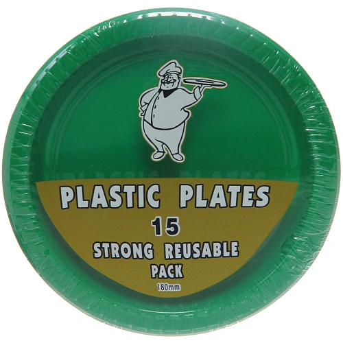 Тарелка пластиковая 18см в наборе 15шт зеленая