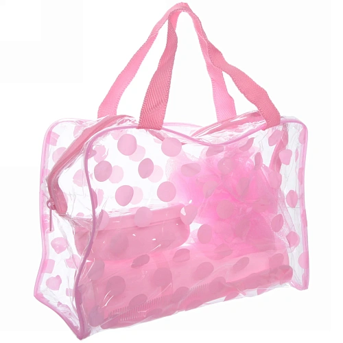 Набор банный дорожный 4шт Traveler - Горошек, микс 3 цв, (мочалка, футляр 2шт, расческа), 24,5174см_7