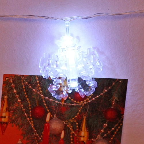 Гирлянда для дома   4,0 м 20 ламп LED с насадками СНЕЖИНКА Прищепка, прозрачпровод, Белый_6