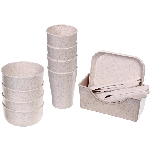 Набор для пикника ЭкоЛайф25предм (4тарелки, 4салатника, 4стакана,4 ложки,4 вилки,4ножа, подставка)_5