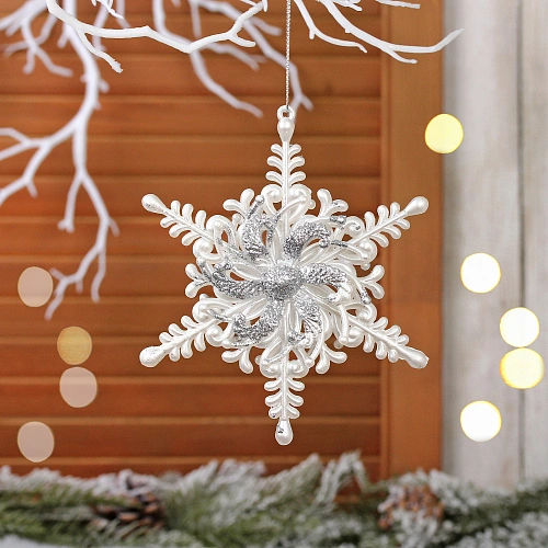 Подвеска "Морозная снежинка" 15*3 см, Белый/серебро