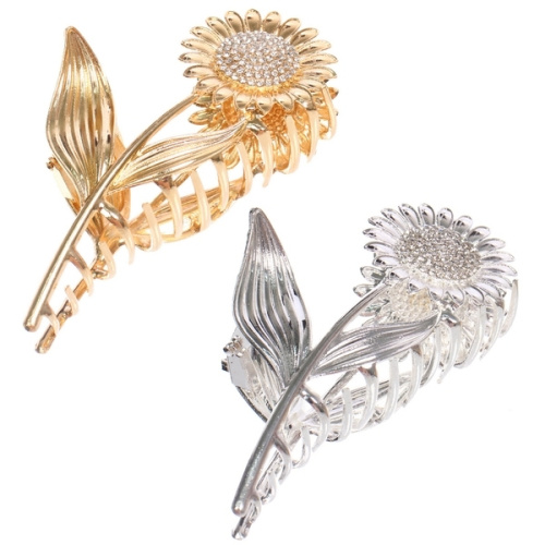 Заколка - краб для волос на блистере "ДЕ Палма", подсолнух, цвет золото и серебро, 11.5*5.5см 