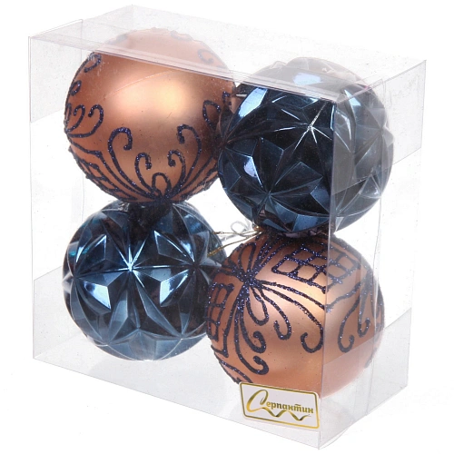 Новогодние шары 7 см (набор 4 шт) Симфония леса, сапфиршампань_3