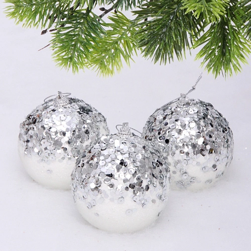 Новогодние шары "GLAME - Блеск" 8 см (набор 3 шт), Белый