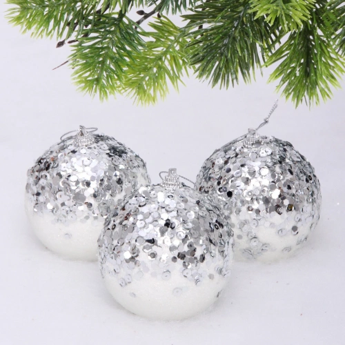 Новогодние шары "GLAME - Блеск" 8 см (набор 3 шт), Белый
