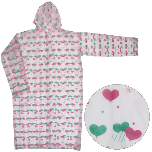 Дождевик-плащ "Сердечки" с капюшоном и завязками, на кнопках 100 Мкрн 110*65см матовый ДоброСад