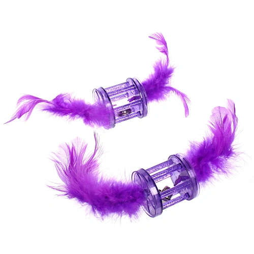Игрушка для кошек с бубенчиком в наборе 2шт "ИГРУЛИК", с перышками, цвет фиолетовый, 4см
