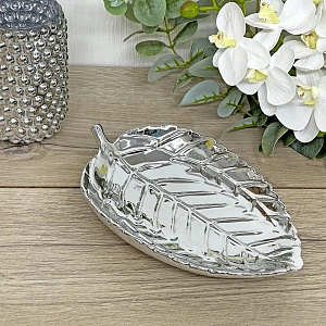 Подставка керамическая "GOLD Podarok", листок, цвет серебро, 20,5*13см (упаковка индив. пленка)