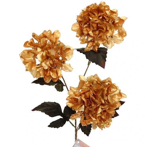 Искусственные цветы FLOWERS GLAMOUR 70см Гортензии 3 цветка золотые_7