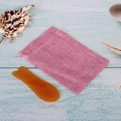 Массажер для лица и шеи декольте Лопатка Gua sha, рыбка, цвет кораловый, в холщевом мешочке,114см23,8гр_3