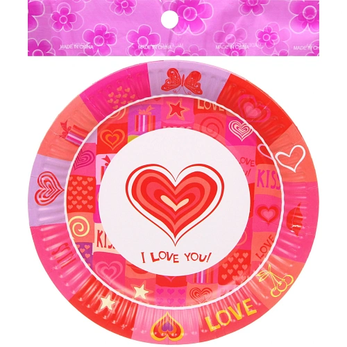 Тарелка бумажная 18 см в наборе 10 шт Love you_3