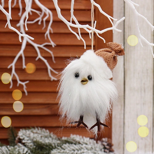 Подвеска "Совушка в зимнем колпачке" 12 см (в ассортименте), Шампань