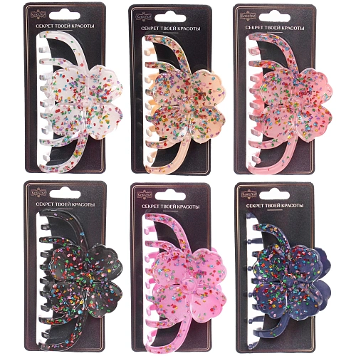 Заколка - краб для волос AKS - VIENTO, микс 6 цветов, цветок, 116см _12