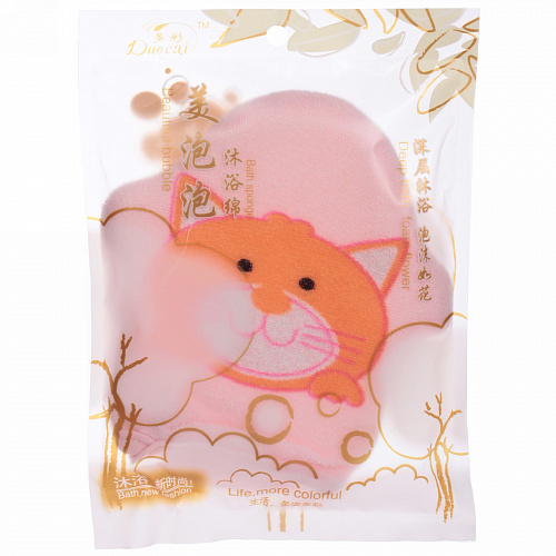 Мочалка-варежка для тела детская "Water Magic - Котёнок Рэй", цвет розовый, 15*16 см (ZIP пакет)