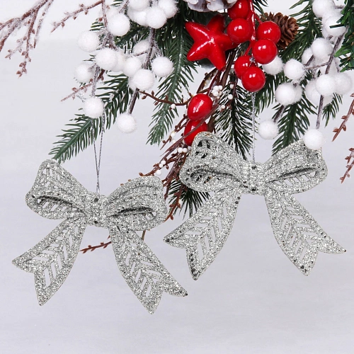 Подвески в блёсках "Сказочные бантики" 9*11 см (набор 2 шт), Серебро