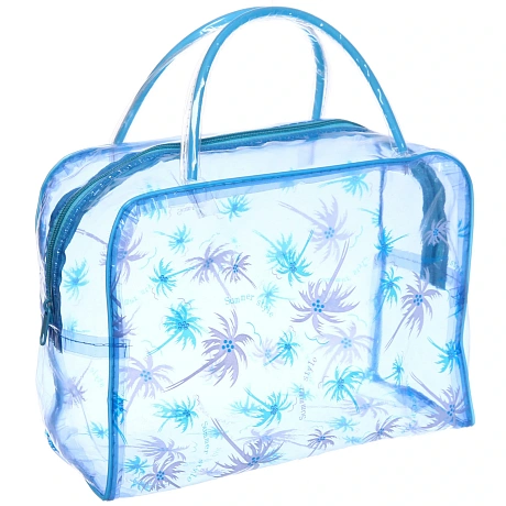 Косметичка прозрачная "Adventure - Peas", пальмы цвет голубой, 23*17*9см