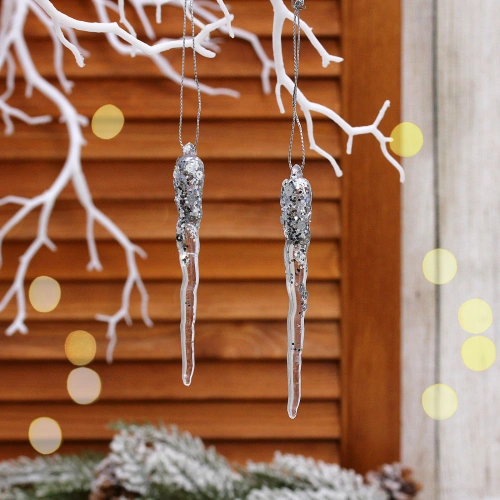 Подвеска "Морозная сосулька" 10 см (набор 2 шт), Серебро