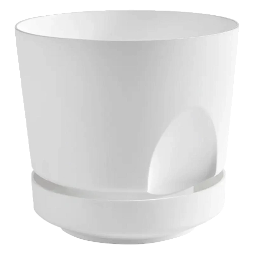 Кашпо для цветов пластиковое 0,8л d-12 см "Тренд" с поддоном Белый 