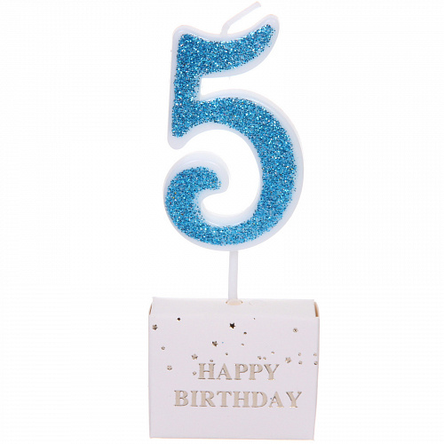 Свеча для торта Цифра Иллюзия "5" 9.5 см, голубой