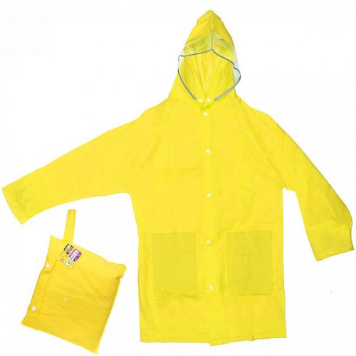 Дождевик-плащ детский "Rainbow" с капюшоном,на молнии, с отдел.под рюкзак, цвет желтый, размер XL(86*54см) ДоброСад