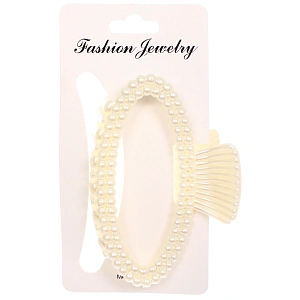 Заколка-краб для волос "Мон Пион", овал, цвет белый, 9,5см (Блистер)