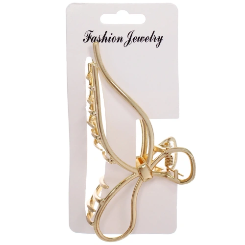 Заколка - краб для волос на блистере "PREMIUM", бантик, цвет  золото, 11,5см