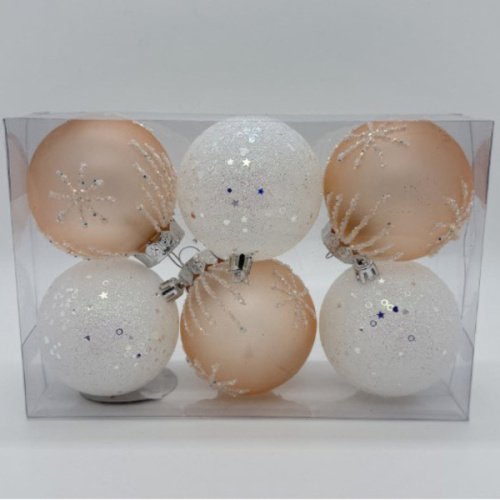 Набор шаров 7 см "Подарок для елочки" (в наборе 6 шт), Янтарь/белый
