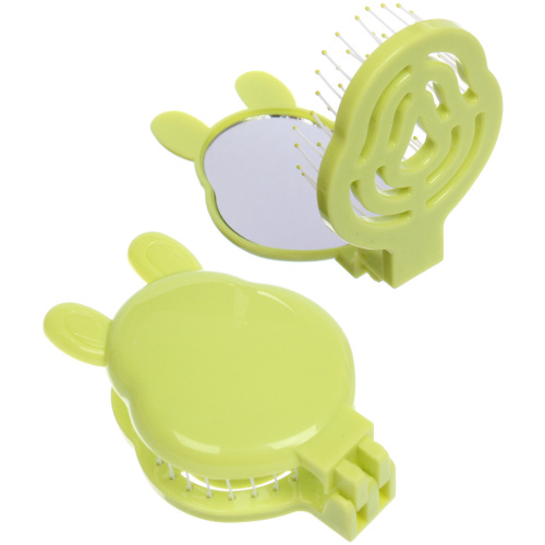 Расчёска массажная складная с зеркалом "БИННИ", цвет салатовый, 10*5*6.5*3см (коробка PVS)