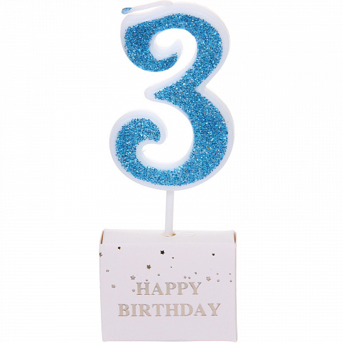 Свеча для торта Цифра Иллюзия "3" 9.5 см, голубой