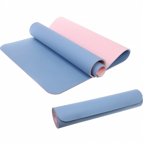 Коврик для йоги 6 мм 183х68 см "Энергия" 2х сторонний TPE, голубой/розовый
