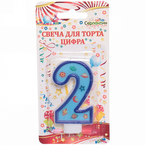 Свеча для торта Цифра Космос "2" 6 см