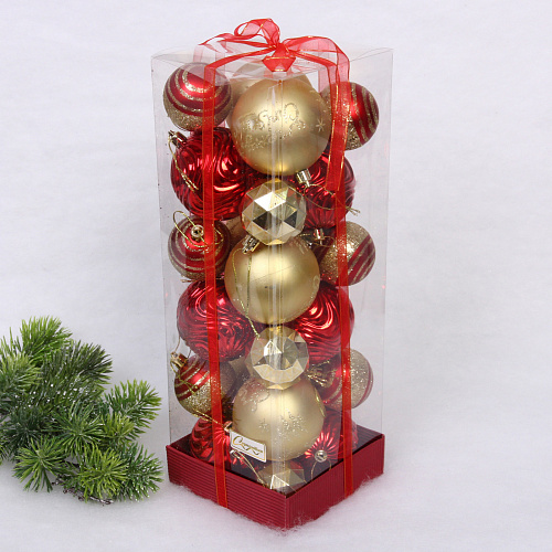 Набор шаров "Winter miracle" 7 см + 5 см (24 предмета), Красный/Золото