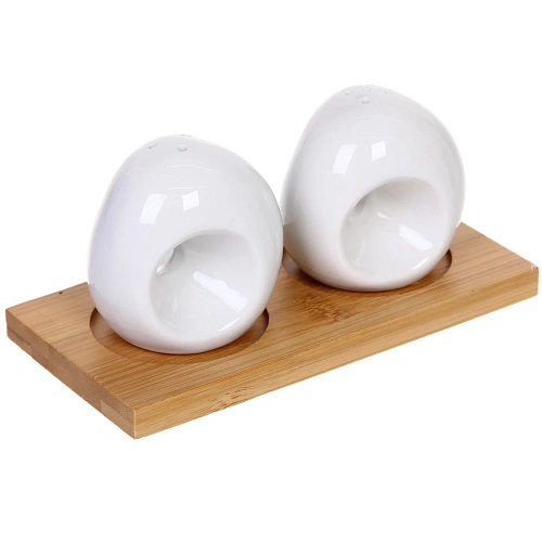 Набор для специй 2шт на бамбуковой подставке "White magic" круги