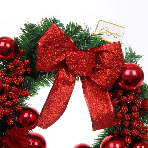 Венок хвойный Сказочное украшение d-40 см, ПВХ, Красный_3