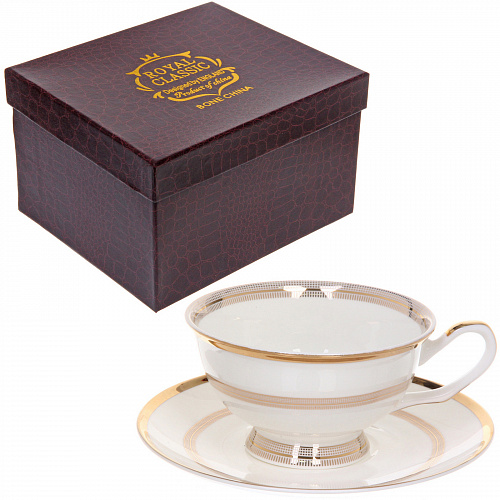 Чайная пара "Royal classic" (кружка 200мл +блюдце) Золотая классика, в подарочной коробке