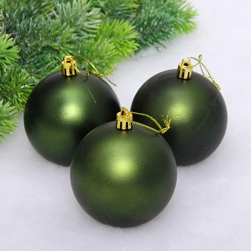 Новогодние шары 8 см (набор 3 шт) "Матовый", изумруд