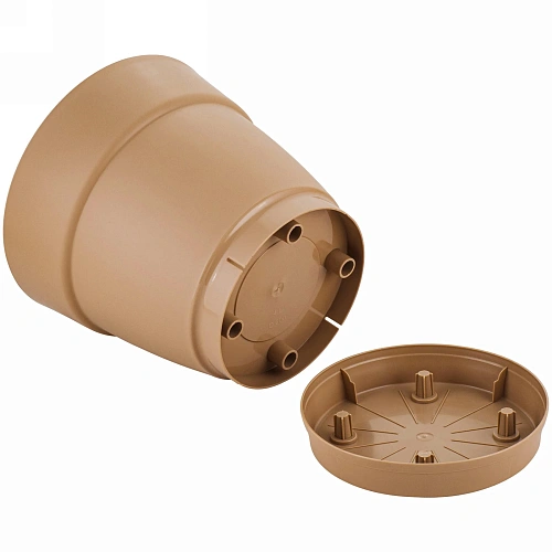 Горшок для цветов пластиковый 1,1л d-13см Villa de Fiori с фиксируемым поддоном, молочный шоколад_2