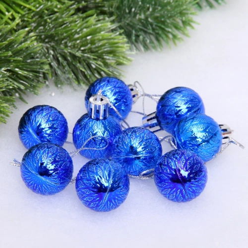 Новогодние шары 3 см (набор 9 шт) "Рельефный узор", синий