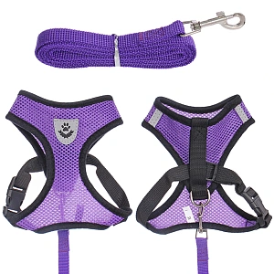 Шлейка с поводком 118см "Sweet puppy" размер M, цвет фиолетовый